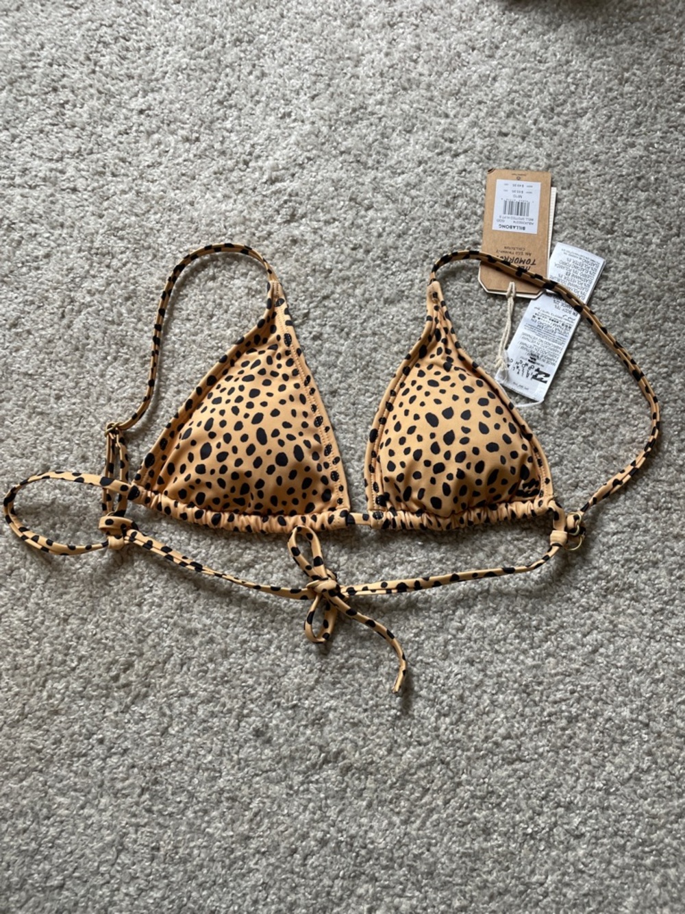 Billabong Triangle Bikini Top - Tan with Black Leopard Spots